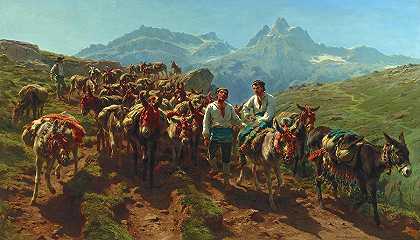 穿越比利牛斯山脉的西班牙骡子`Spanish Muleteers Crossing The Pyrenees