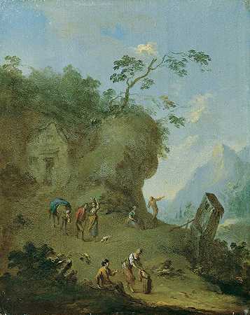 林间小屋`Hütte auf einer Waldhöhe (1760) by Norbert Joseph Carl Grund