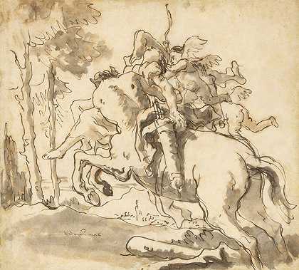 半人马背着一个仙女`Centaur Carrying Off a Nymph (mid~18th–late 18th century) by Giovanni Domenico Tiepolo