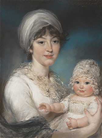 罗伯特·舒洛克夫人（亨丽埃塔·安·简·拉塞尔，1775-1849）和她的女儿安`Mrs. Robert Shurlock (Henrietta Ann Jane Russell, 1775–1849) and Her Daughter Ann (1801) by John Russell