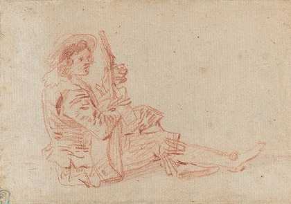 坐着吉他手（recto）`Seated Guitarist (recto) by Jean-Antoine Watteau