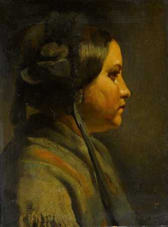一位年轻女性的头部侧面研究`Study of the head of a young woman in profile by Matthijs Maris
