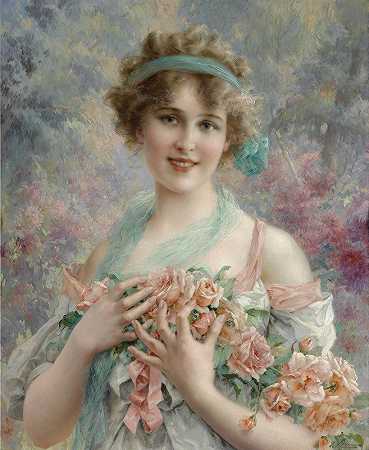 玫瑰女孩埃米尔·弗农`Fille Aux Roses Emile Vernon by Emile Vernon