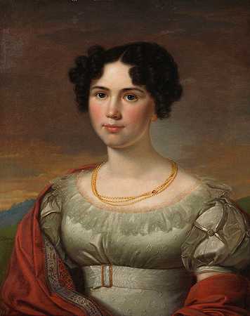 一位年轻女士的肖像`Porträt einer jungen Dame (1823) by David Sulzer