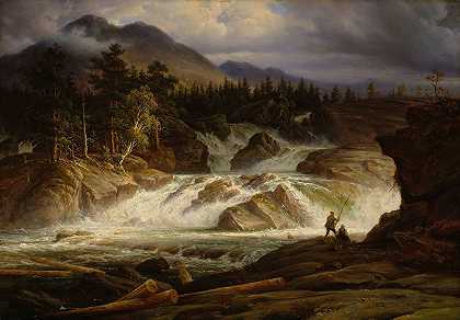 拉布罗瀑布`The Labro Falls (1838) by Thomas Fearnley