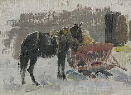 马车`Horse And Cart (1923) by Ivan Semenovich Kulikov