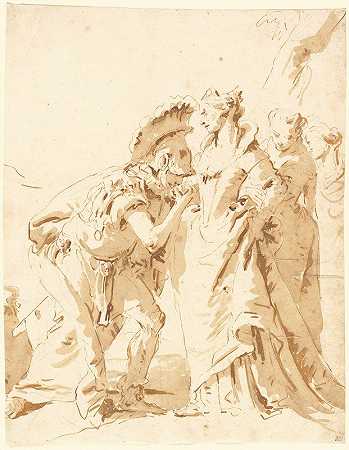安东尼和克利奥帕特拉的会面`The Meeting of Antony and Cleopatra (mid 1740s) by Giovanni Battista Tiepolo