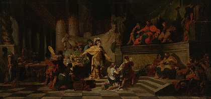 埃涅阿斯向拉蒂努斯国王献上礼物，并向他请求女儿的帮助`Aeneas Offering Presents to King Latinus and Asking Him for the Hand of His Daughter (1778) by Jean-Baptiste Regnault