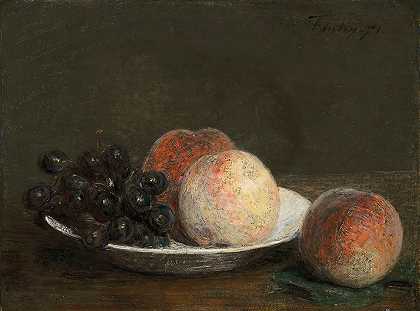 瓷碗里的桃子和葡萄`Peaches and grapes in a porcelain bowl (1871) by Henri Fantin-Latour