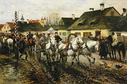 集市日`Market Day (1886) by Jan Van Chelminski