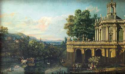 带有宫殿的建筑反复无常`Architectural Caprice with a Palace (1765~1766) by Bernardo Bellotto