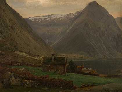 巴勒斯特兰德弗拉塞峡湾`Fra Æsefjord, Balestrand (1865) by Amaldus Nielsen