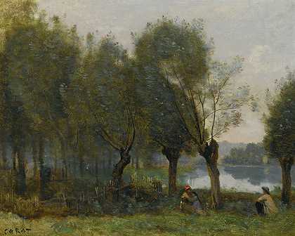 L边缘的Montgeron Saulaie水`Montgeron~Saulaie Au Bord De Leau by Jean-Baptiste-Camille Corot