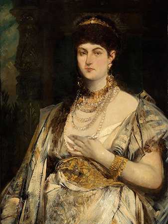 亨丽特·曼基维茨肖像`Portrait of Henriette Mankiewicz (1877) by Hans Makart