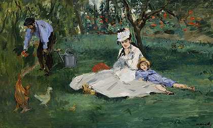 莫奈一家在阿金泰尔的花园里`The Monet Family In Their Garden At Argenteuil