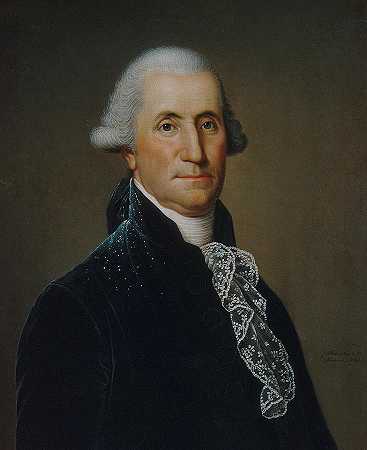 乔治·华盛顿（George Washington）外套上的假发上有粉斑`George Washington With Powder Speckles From Wig On Coat