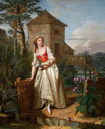 英国花园里的年轻女子`Young Woman In An English Garden (c. 1795) by Martin Drölling