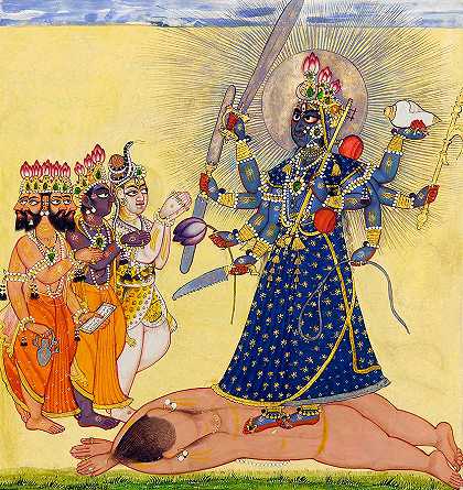 印度教、梵天、毗瑟奴和湿婆三神崇拜的女神巴拉卡利`Godess Bhadrakali Worshipped By The Three Gods Of Hinduims, Brahma, Vishnu, And Shiva