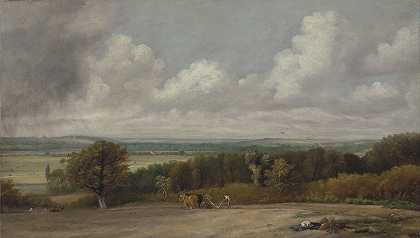 萨福克的犁耕场景`Ploughing Scene in Suffolk (1824~1825) by John Constable