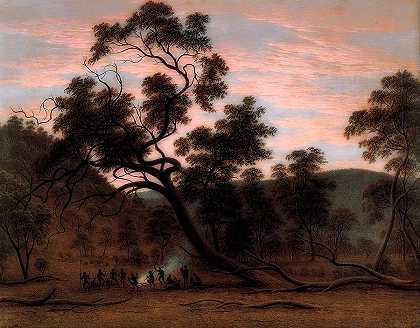 澳大利亚米尔斯平原当地人的腐蚀物`A Corroboree Of Natives In Mills Plains, Australia