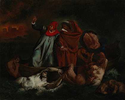 但丁和维吉尔在地狱`Dante And Virgil In Hell (1867) by Adolf Von Becker