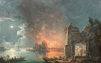 岛上发生火灾`Fire in the island (1758) by Carlo Bonavia