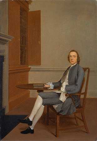 一个不认识的人坐在一张桌子旁`An Unknown Man Seated at a Table (1744 ~ 1746) by Arthur Devis