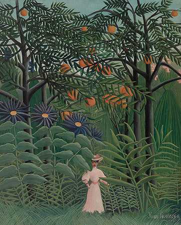 行走在异国森林中的女人`Woman Walking In An Exotic Forest