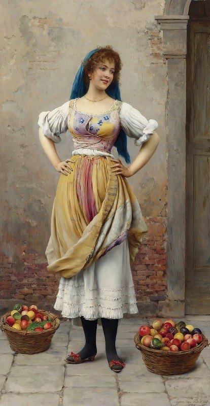 市场女孩`The Market Girl (1900) by Eugen von Blaas
