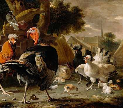 家禽场`Poultry Yard (ca. 1668) by Melchior d&;Hondecoeter