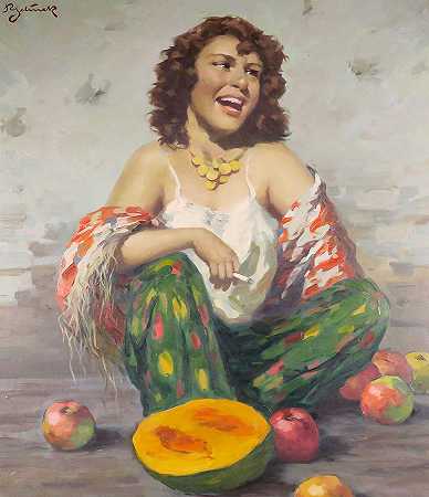抽水果的吉普赛人`Smoking Gypsy With Fruit