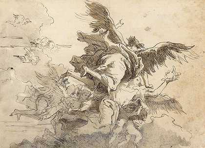 天空中的天使`Angels in the Sky (before 1762) by Giovanni Domenico Tiepolo