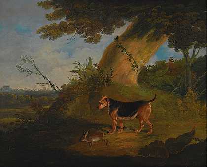 黑色和棕褐色的猎犬，带着一只找回的兔子`Black and tan terrier with a retrieved rabbit by John Frederick Herring Snr.