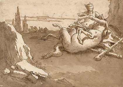 风景中的半人马和雌性牧神`A Centaur and a Female Faun in a Landscape (1775) by Giovanni Domenico Tiepolo
