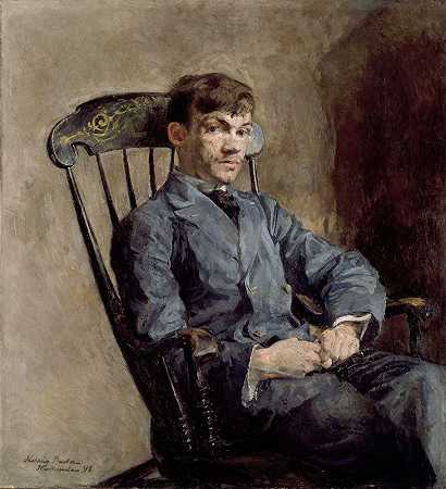 作曲家约翰·贝克尔·伦德的肖像`Portrait of the Composer Johan Backer Lunde (1896) by Harriet Backer