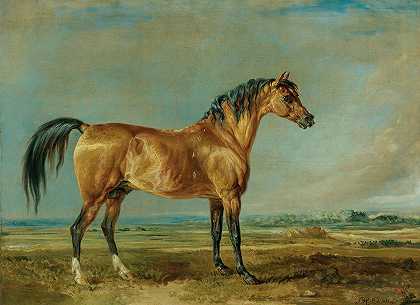 伦敦德里侯爵夫人&#风景中的阿拉伯种马`The Marquess Of Londonderrys Arabian Stallion In A Landscape (1831) by James Ward
