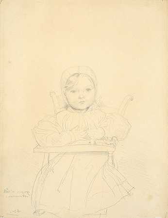 玛丽·马科特16个月时的肖像`Portrait of Marie Marcotte at the Age of Sixteen Months (1830) by Jean Auguste Dominique Ingres