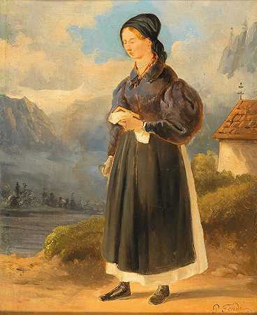萨尔兹卡默古特的乡下女人`Countrywoman from the Salzkammergut by Peter Fendi