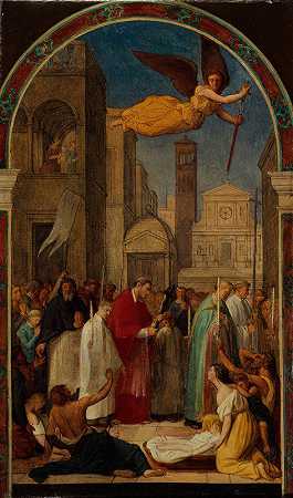 米兰瘟疫期间的圣查尔斯·博罗米游行`Procession de saint Charles Borromée pendant la peste de Milan (1861) by Pierre-Auguste Pichon