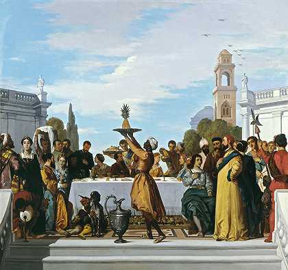 威尼斯时尚宴会（中）`Festin à la mode vénitienne (partie centrale) (1846~1851) by Louis Candide Boulanger