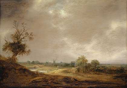 有水道和农场的景观`Landscape with Water Course and Farm (1641) by Isaac van Ostade