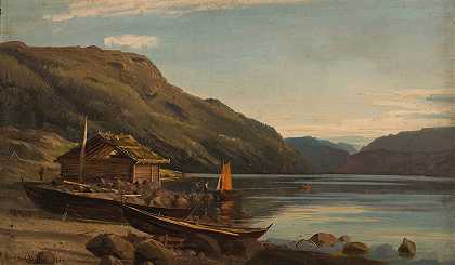 来自苏尔达尔斯万。`Fra Suldalsvann (1864) by Amaldus Nielsen