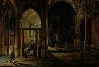 夜间哥特式教堂的屋内`Interior of a Gothic Church at Night (1609) by Hendrick van Steenwijck the Younger
