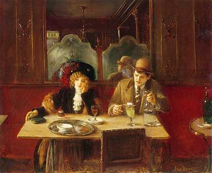 去咖啡馆，说苦艾酒`Au café, dit lAbsinthe (1909) by Jean Béraud