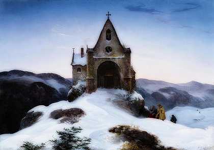 冬天山上的教堂`Chapel On A Mountain In Winter