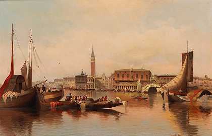 威尼斯风景，可观赏圣马克广场`Venetian Scene With View Of St Mark’s Square by Karl Kaufmann