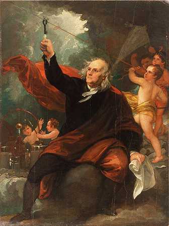 本杰明·富兰克林从天空中获取电力`Benjamin Franklin Drawing Electricity from the Sky by Benjamin West