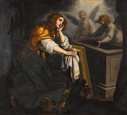 抹大拉的马利亚和两个天使在坟墓里`Mary Magdalene at the tomb, with two angels by Giovanni Biliverti