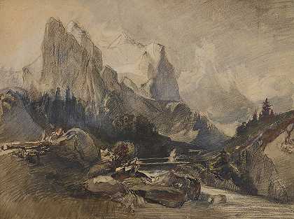 伯尔尼奥伯兰的维特霍恩`Das Wetterhorn im Berner Oberland by Alexandre Calame
