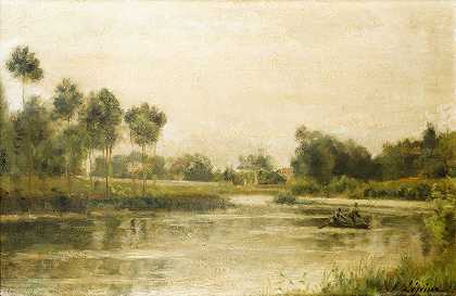 克雷泰尔附近的马恩河`The Marne Near Créteil by Stanislas Lépine